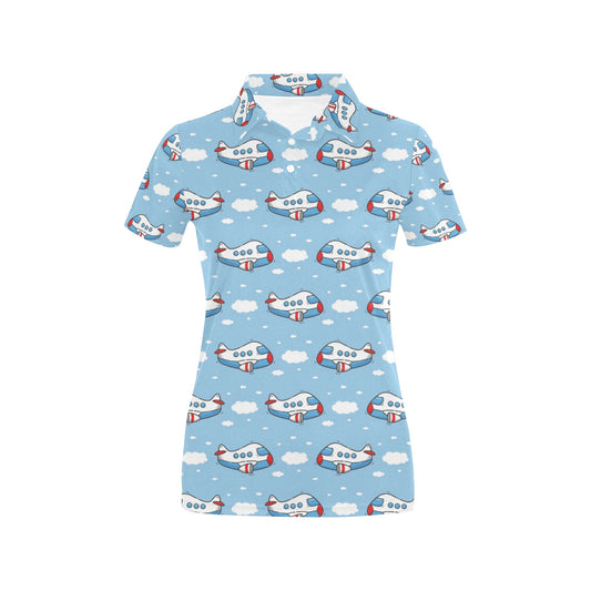 Airplane Cartoon Pattern Print Design 07 Women's Polo Shirt