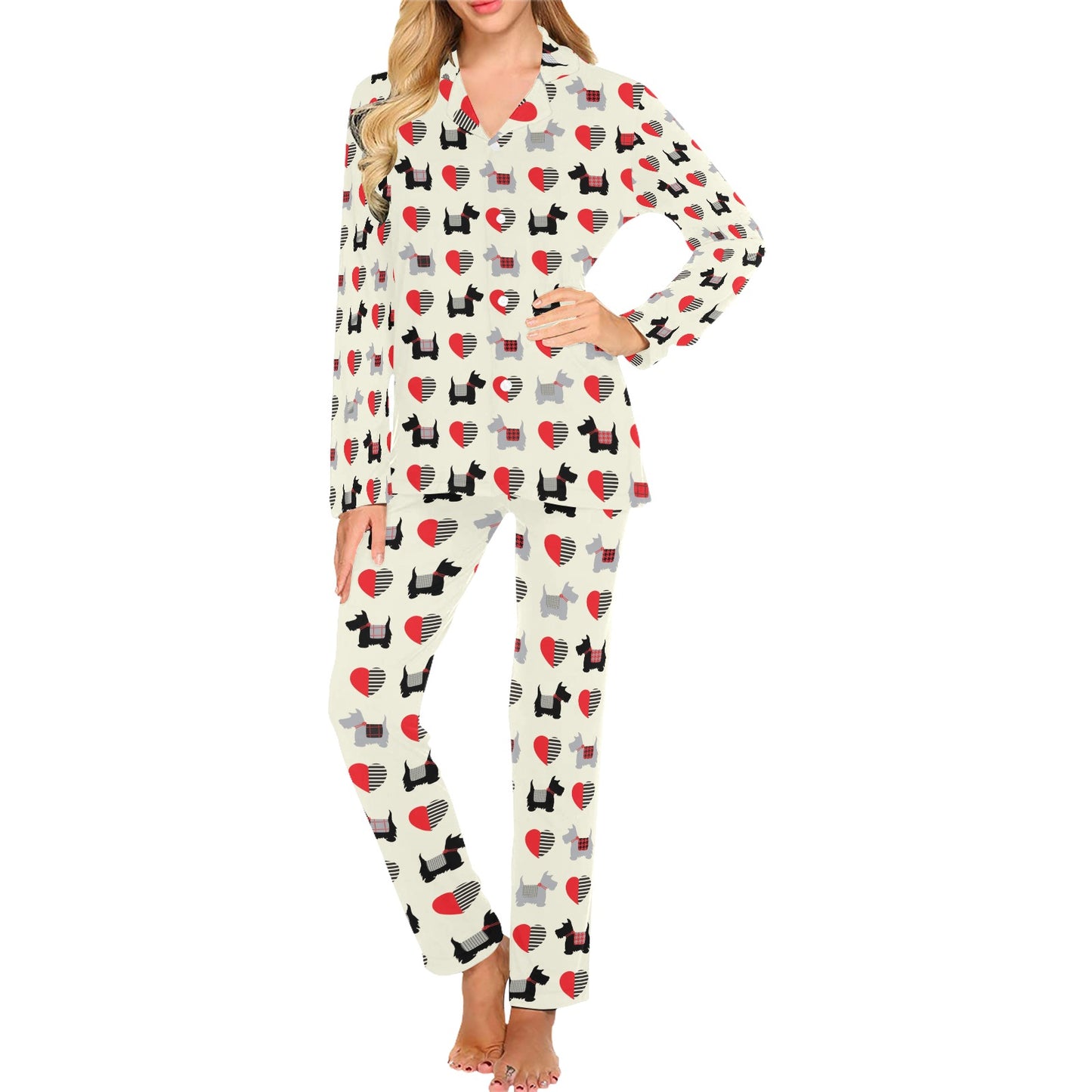 Scottish Terriers Print Design LKS3010 Women's Long Pajama Set