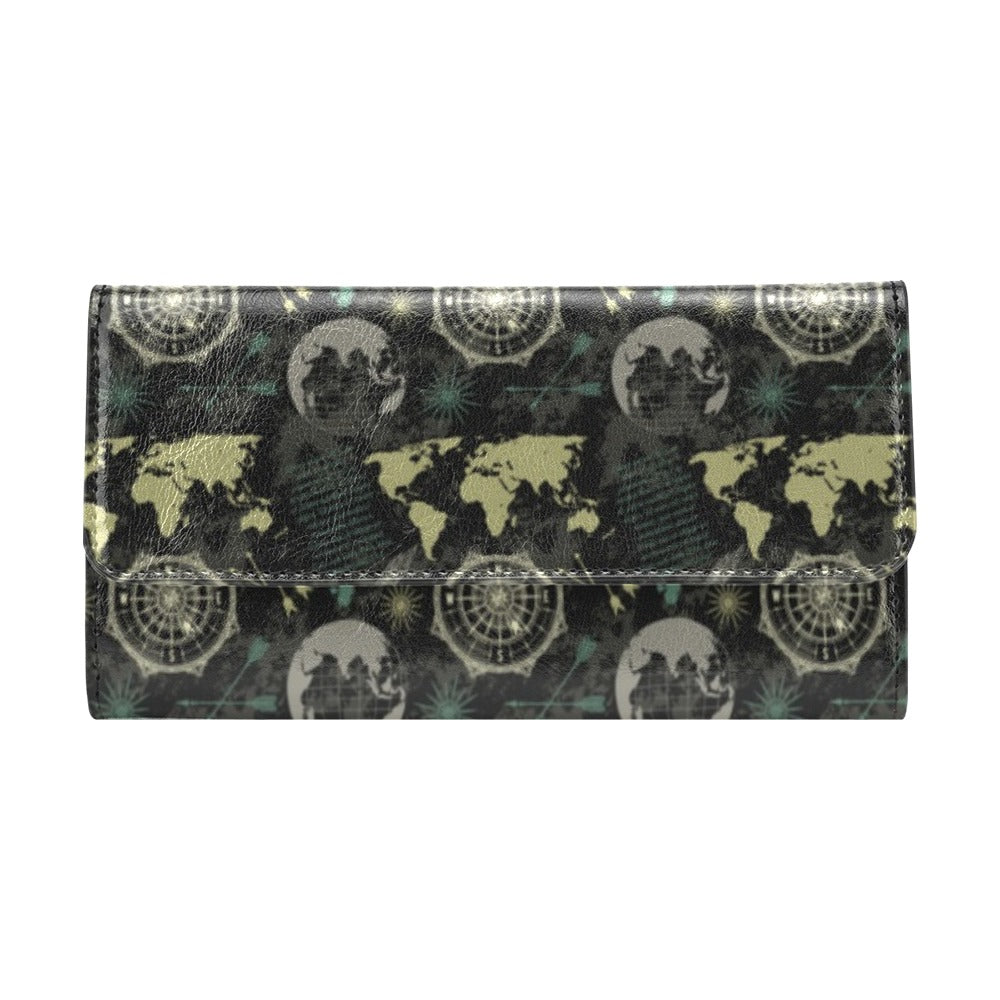 World Map Print Design LKS303 Women's Trifold Wallet