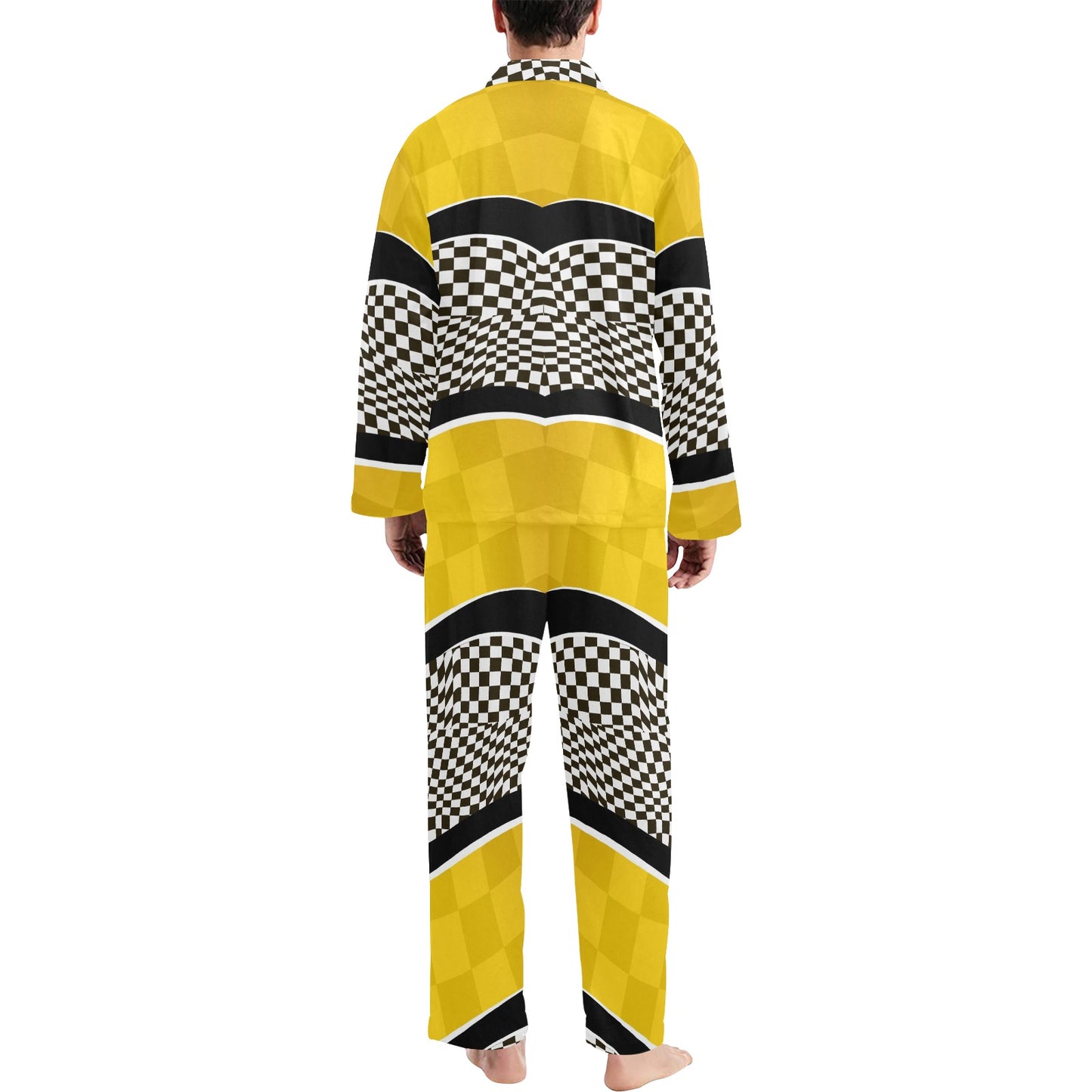 Checkered Pattern Print Design 02 Men's Long Pajama Set