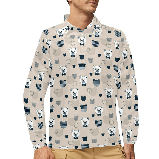 Bear Pattern Print Design 05 Long Sleeve Polo Shirt For Men's