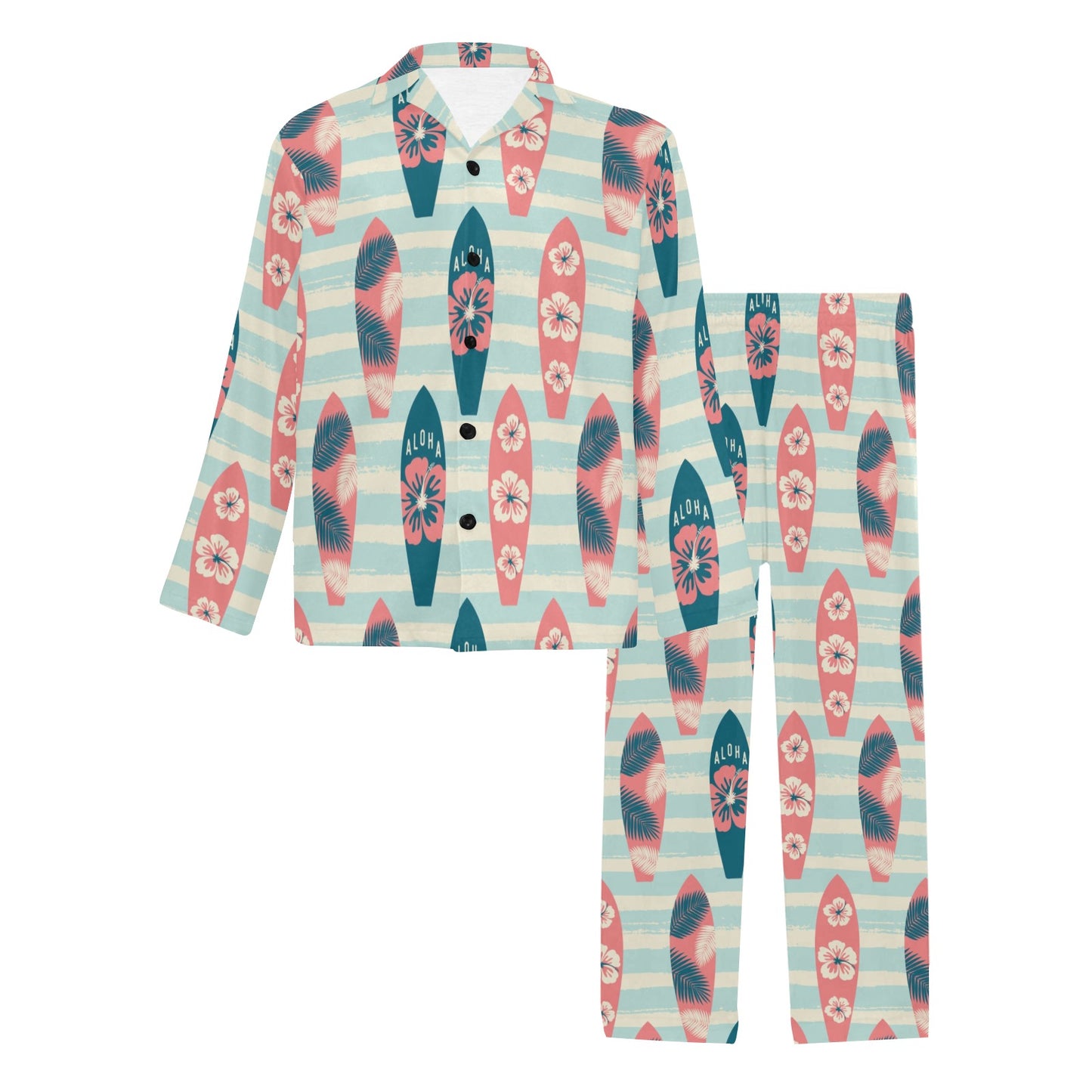 Aloha Hawaii Surfboard Pattern Print Design 02 Men's Long Pajama Set