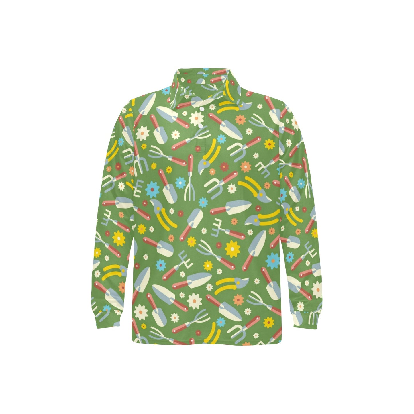 Gardening Pattern Print Design G06 Long Sleeve Polo Shirt For Men's