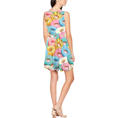 Donut Pattern Print Design DN01 Sleeveless Dress
