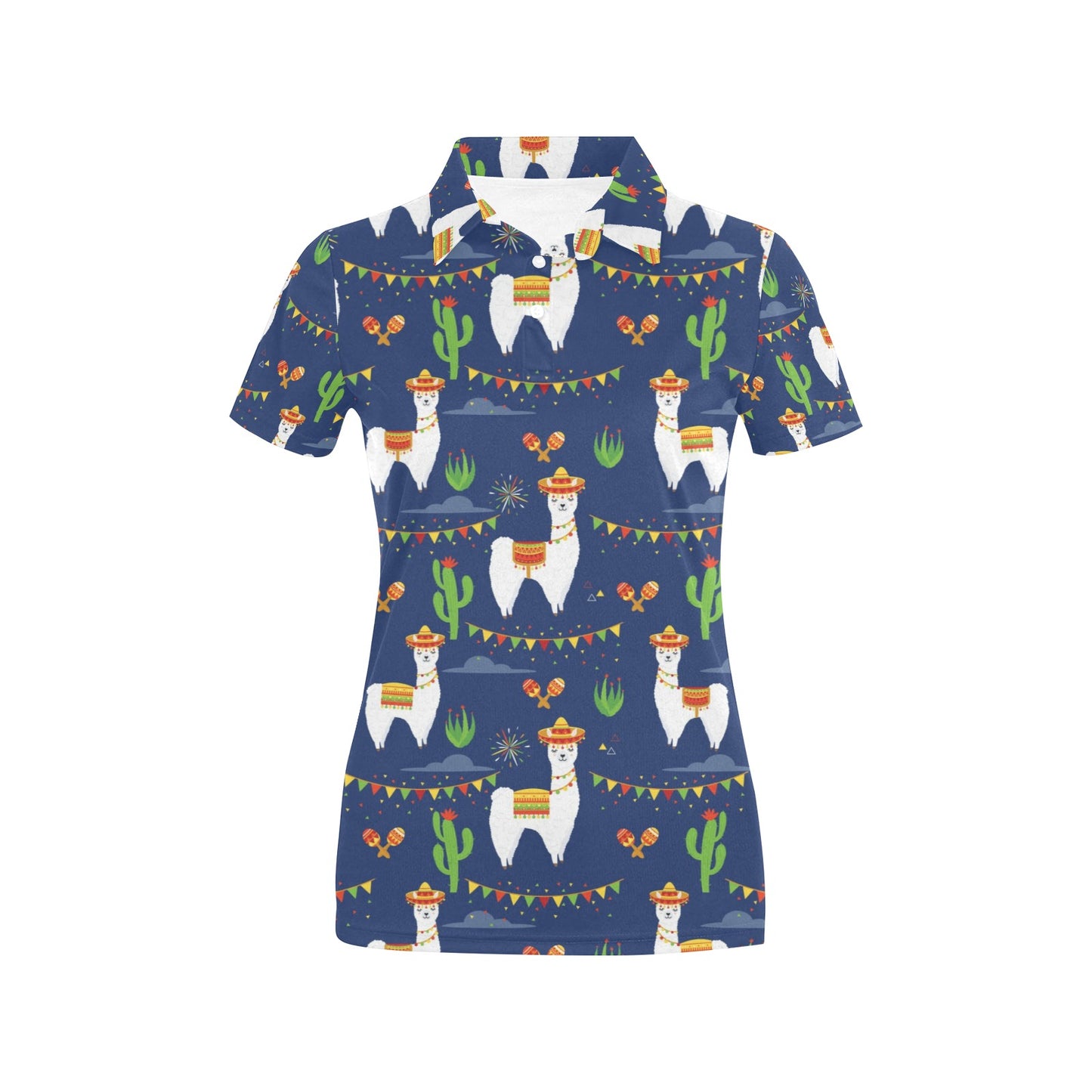 Llama Cactus Pattern Print Design 05 Women's Polo Shirt