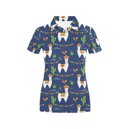 Llama Cactus Pattern Print Design 05 Women's Polo Shirt