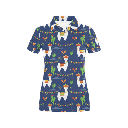 Llama Cactus Pattern Print Design 05 Women's Polo Shirt