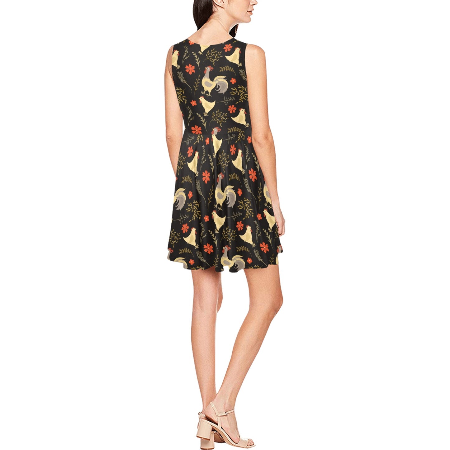 Chicken Pattern Print Design 04 Sleeveless Dress