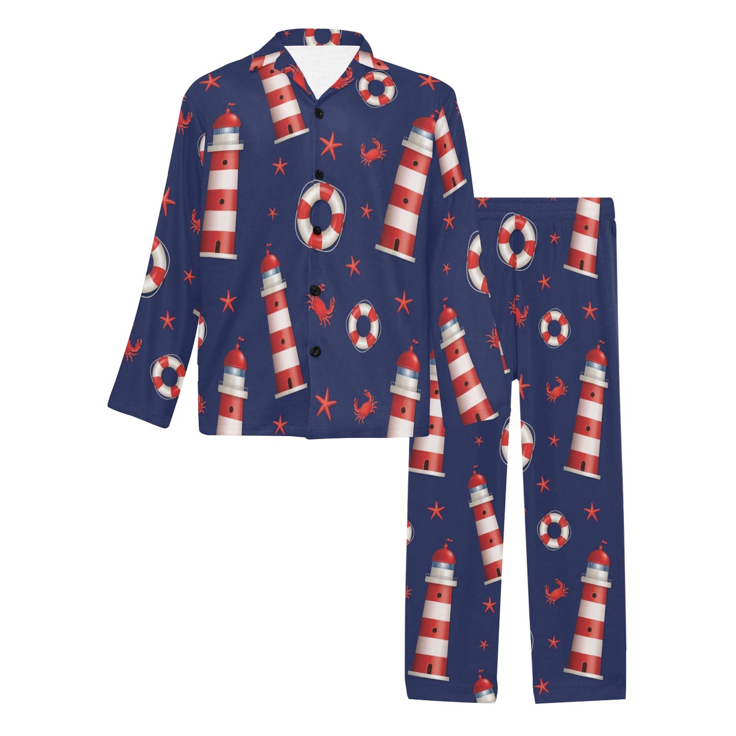 Nautical Pattern Print Design A03 Men's Long Pajama Set