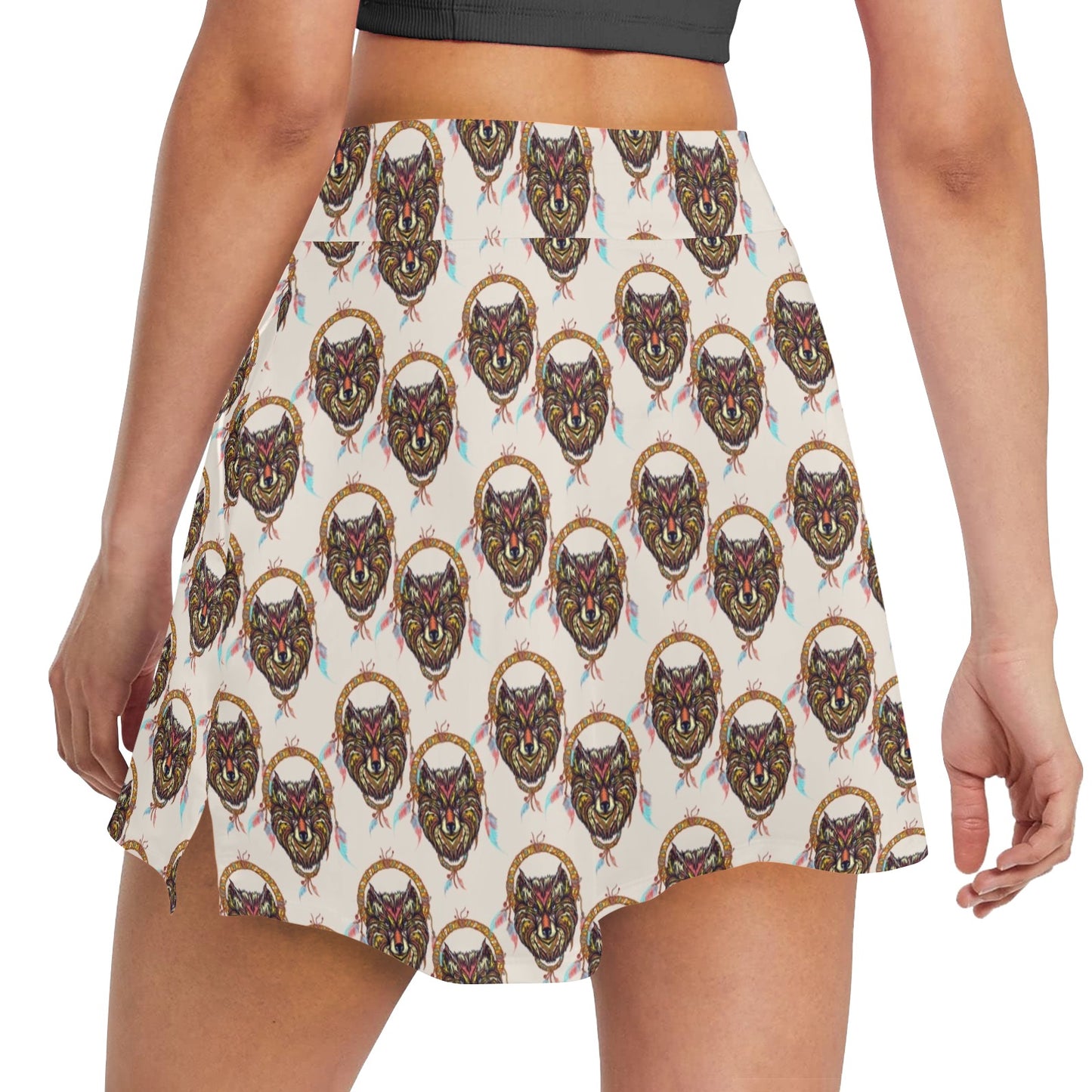 Wolf Tribal Dream Catcher Design Print 17" Golf & Pickleball Skort with Pockets