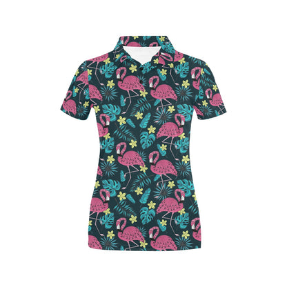 Flamingo Print Pattern Women's Polo Shirt