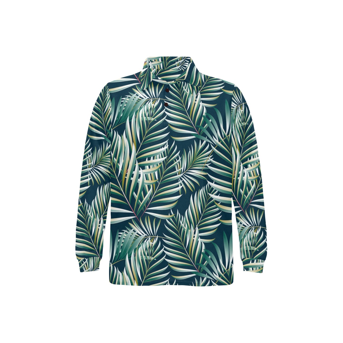 Sun Spot Tropical Palm Leaves hower Curtain Long Sleeve Polo Shirt For Men's