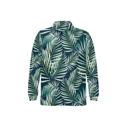 Sun Spot Tropical Palm Leaves hower Curtain Long Sleeve Polo Shirt For Men's