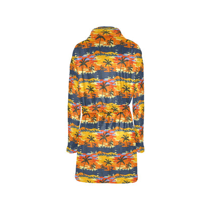 Palm Tree Pattern Print Design PT010 Women's Fleece Robe
