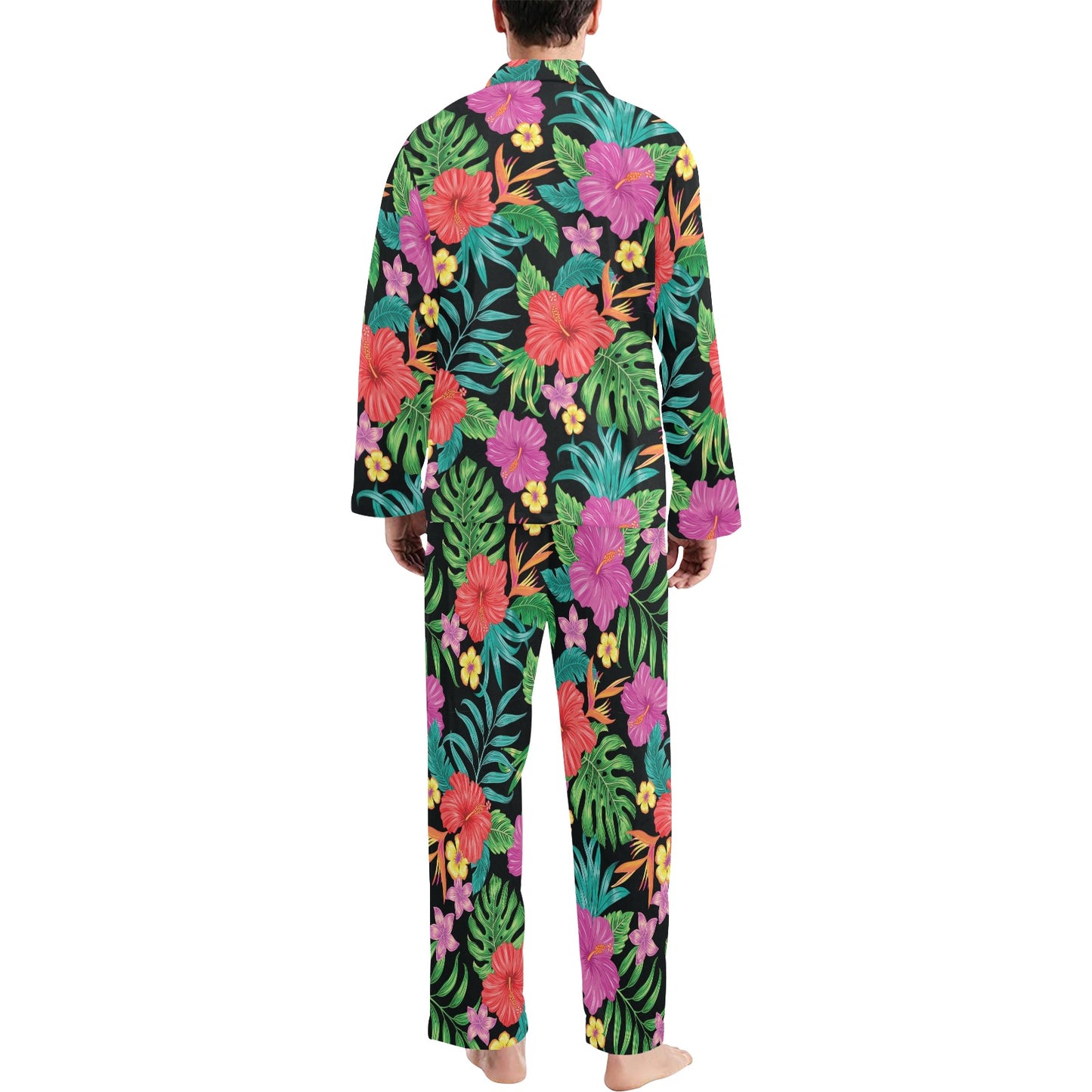 Hibiscus Red Hawaiian Flower Men's Long Pajama Set
