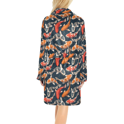 Koi Carp Cute Design Themed Print Women's Fleece Robe