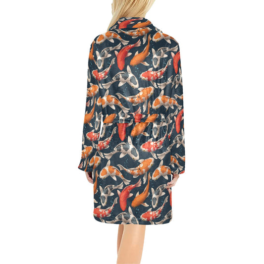 Koi Carp Cute Design Themed Print Women's Fleece Robe