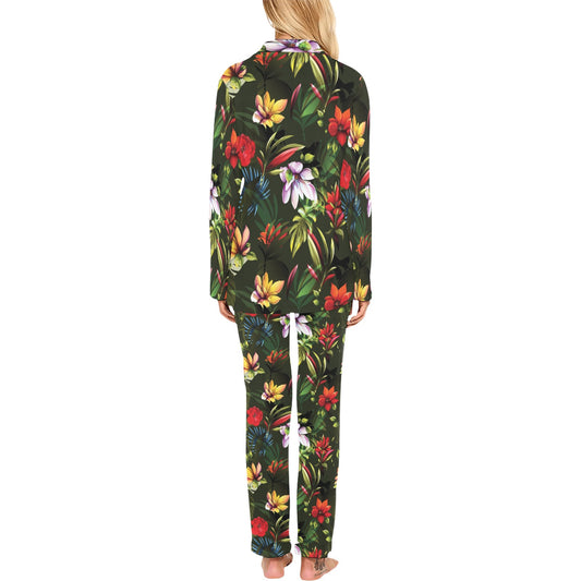 Magnolia Pattern Print Design 02 Women's Long Pajama Set