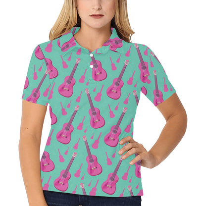 Acoustic Guitar Print Design LKS405 Women's Polo Shirt