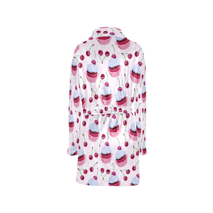 Cherry Cupcake Pink Pattern Women's Fleece Robe