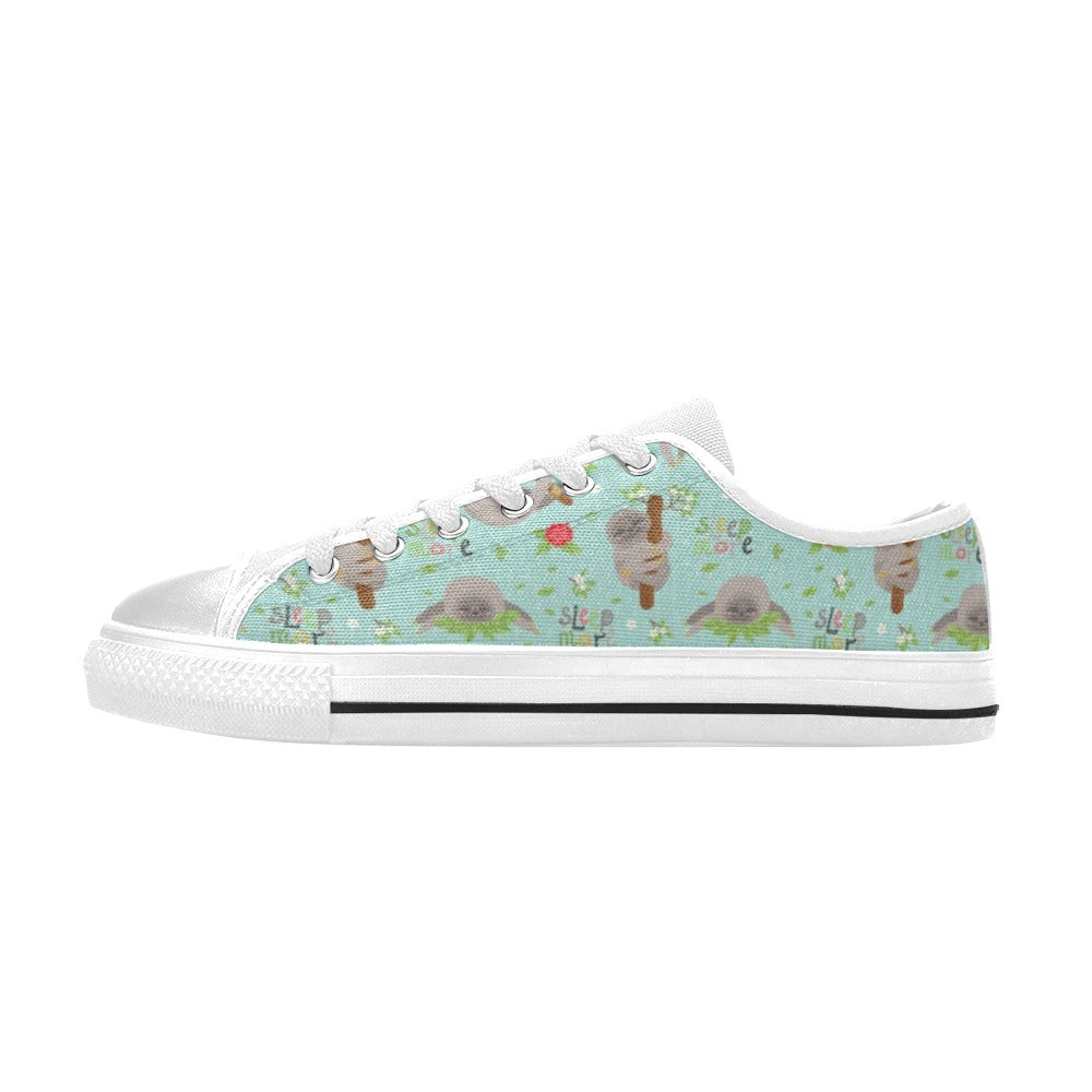 Sloth Print Design LKS305 Women's White Low Top Shoes