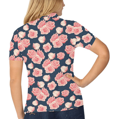 Rose Pattern Print Design A03 Women's Polo Shirt