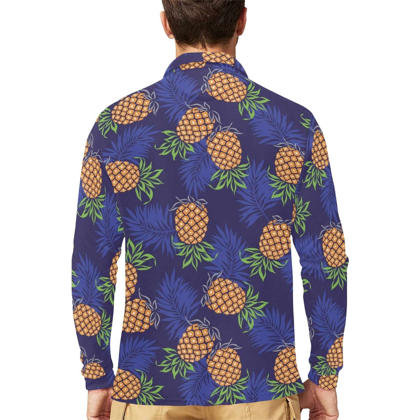 Pineapple Pattern Print Design PP02 Long Sleeve Polo Shirt For Men's