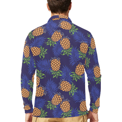 Pineapple Pattern Print Design PP02 Long Sleeve Polo Shirt For Men's