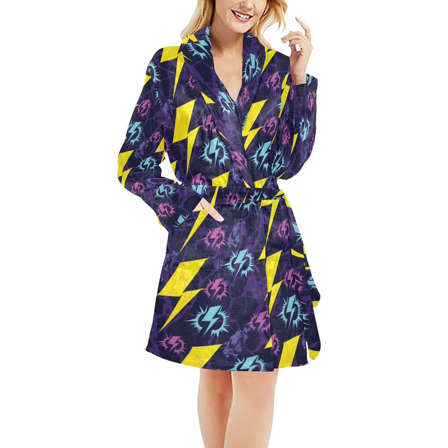 Lightning Thunder Pattern Print Design 01 Women's Fleece Robe