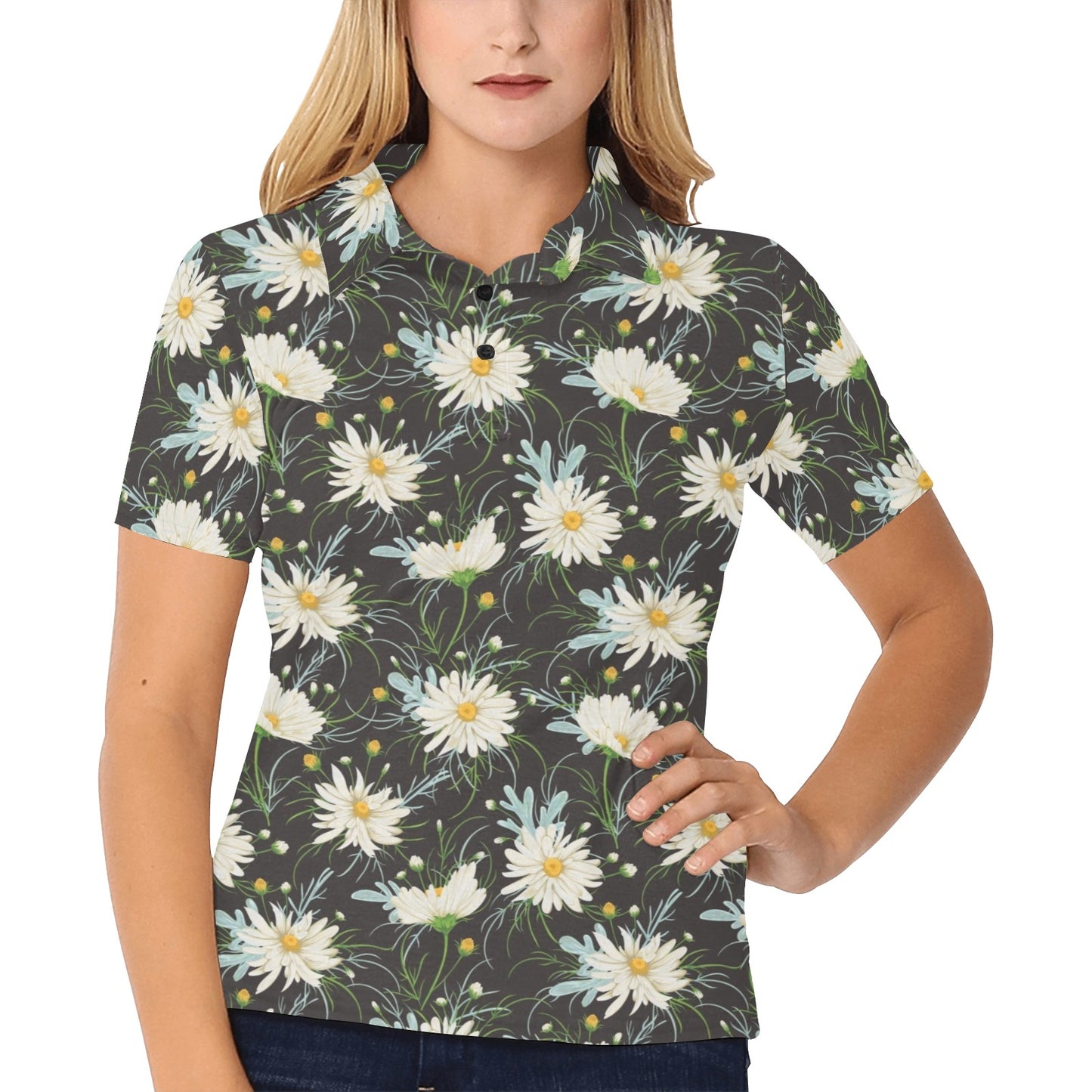 Daisy Pattern Print Design DS08 Women's Polo Shirt