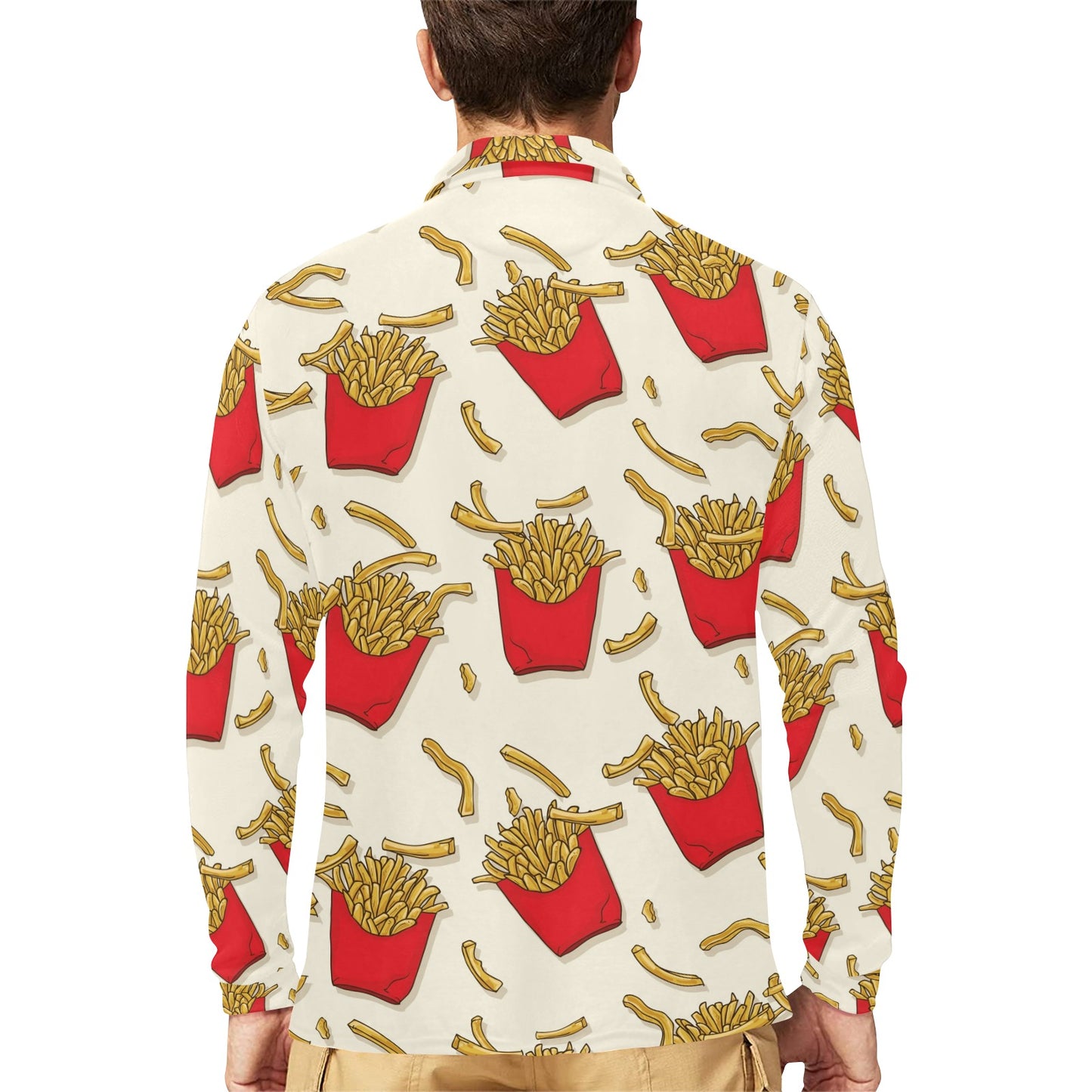 French Fried Pattern Print Design 01 Long Sleeve Polo Shirt For Men's