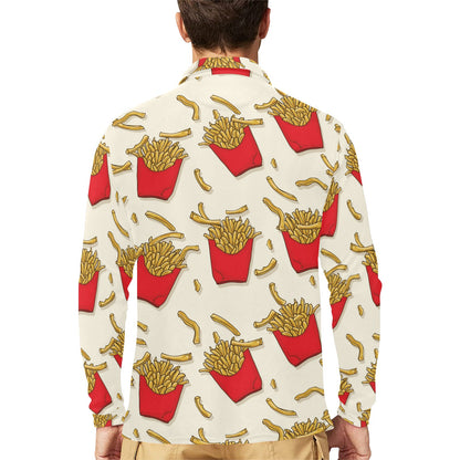 French Fried Pattern Print Design 01 Long Sleeve Polo Shirt For Men's