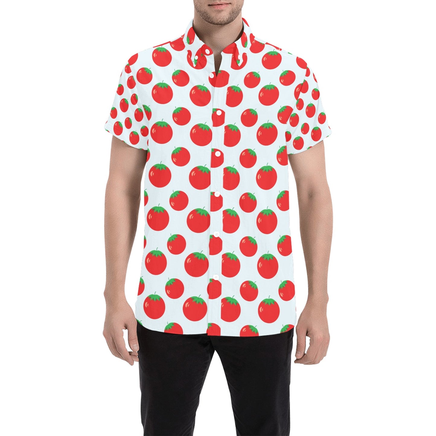 Tomato Print Design LKS307 Men Short Sleeve Button Up Shirt