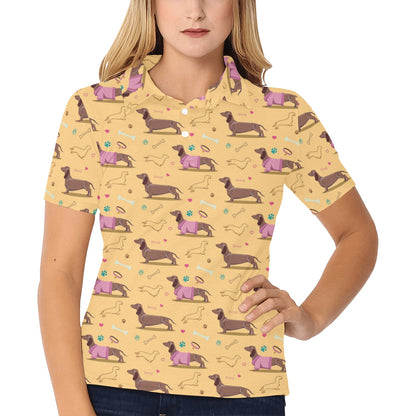 Dachshund Pattern Print Design 07 Women's Polo Shirt