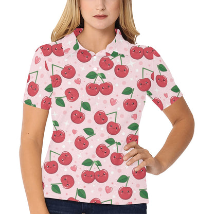 Cherry Pattern Print Design CH02 Women's Polo Shirt