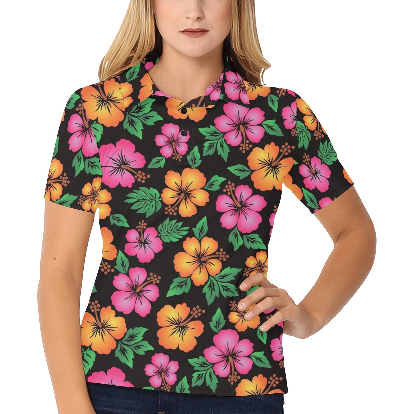 Hibiscus Pattern Print Design HB029 Women's Polo Shirt