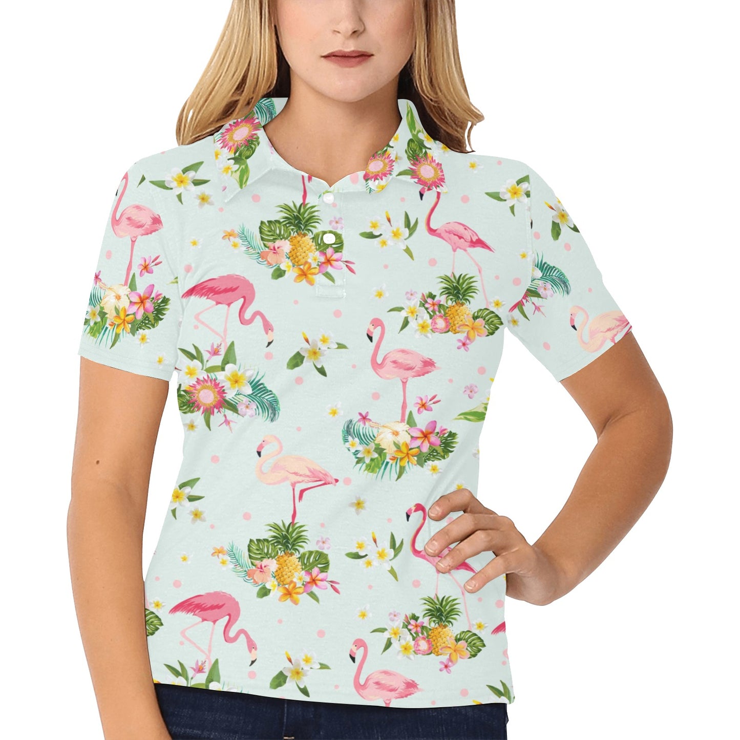 Flamingo Sweet Pattern Women's Polo Shirt