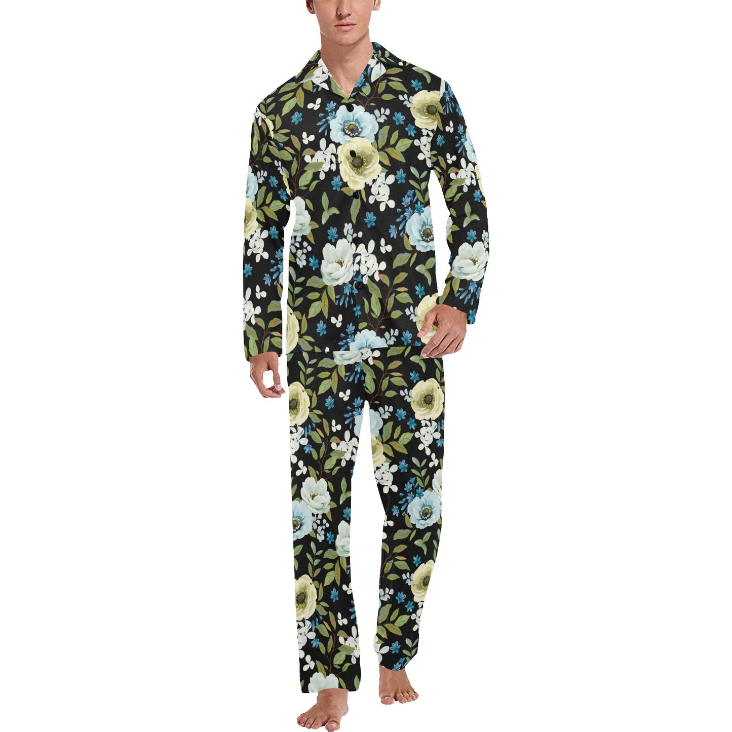 Anemone Pattern Print Design AM03 Men's Long Pajama Set