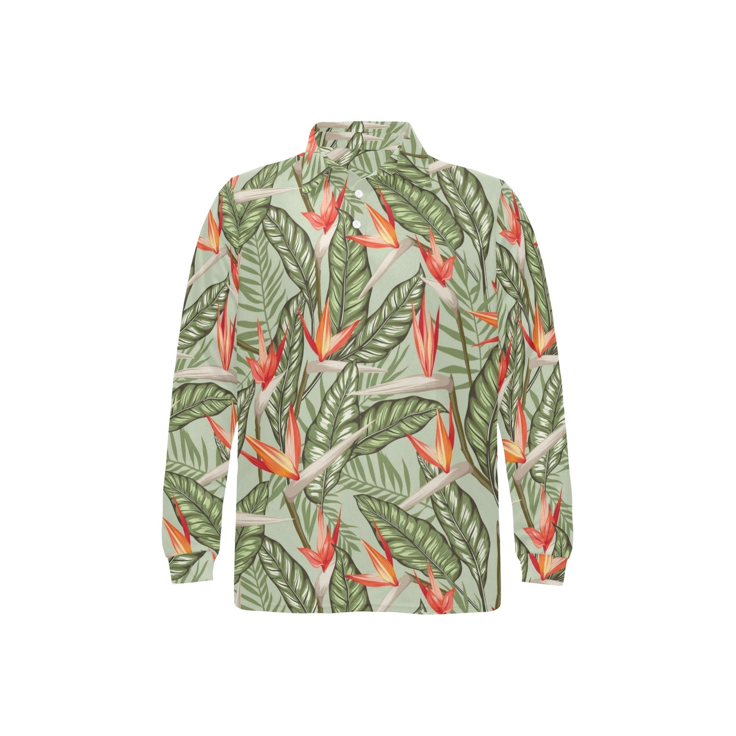 Bird Of Paradise Pattern Print Design BOP08 Long Sleeve Polo Shirt For Men's