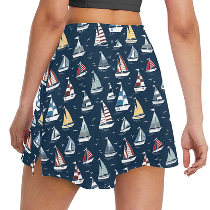 Sailboat Print Design LKS306 17" Golf & Pickleball Skort with Pockets