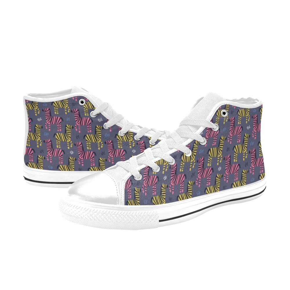 Zebra Print Design LKS303 Men's High Top Canvas Shoes