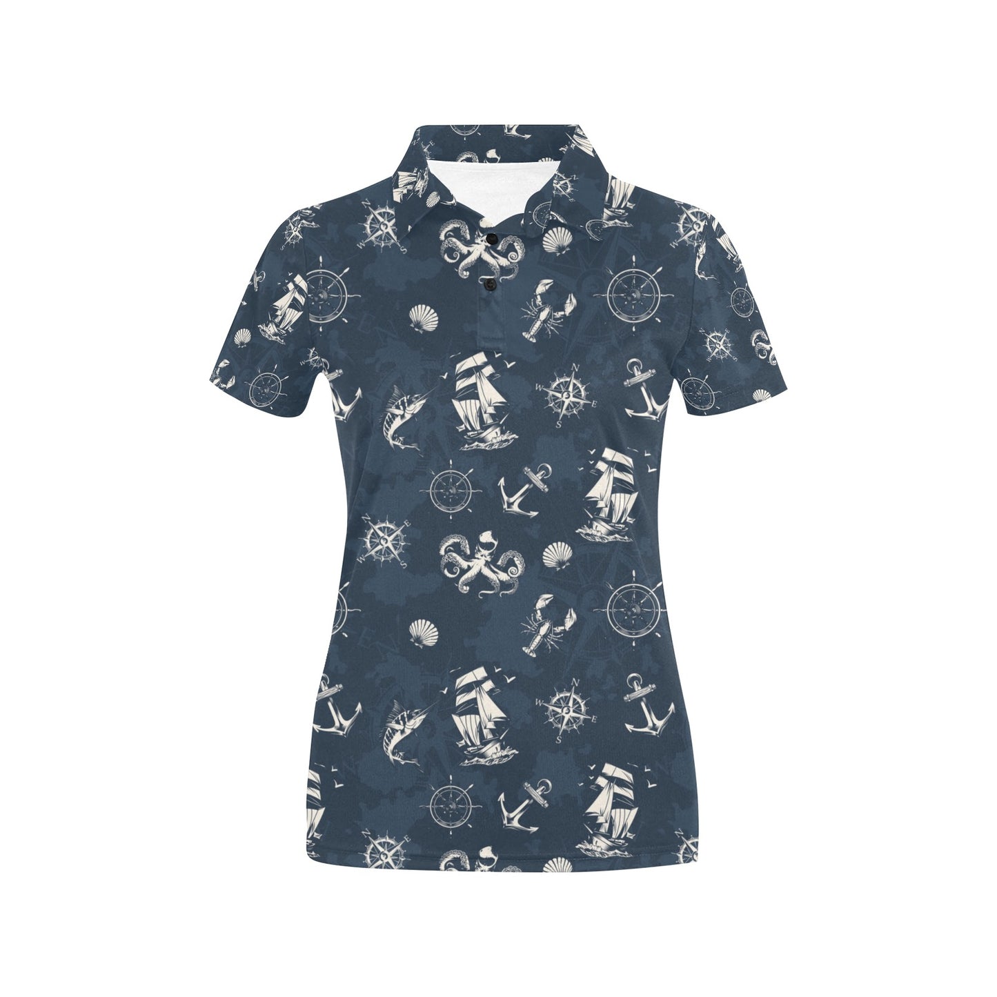 Nautical Sea Themed Print Women's Polo Shirt