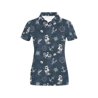 Nautical Sea Themed Print Women's Polo Shirt