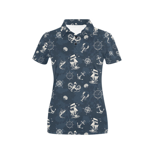 Nautical Sea Themed Print Women's Polo Shirt
