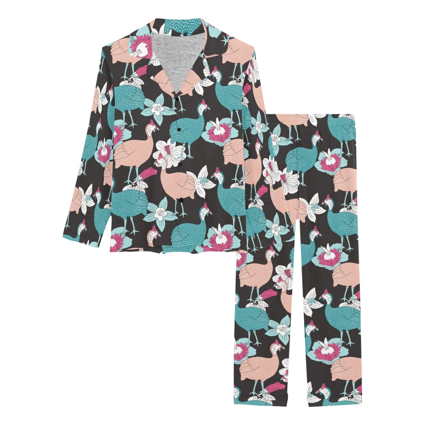 Guinea Fowl Pattern Print Design 03 Women's Long Pajama Set