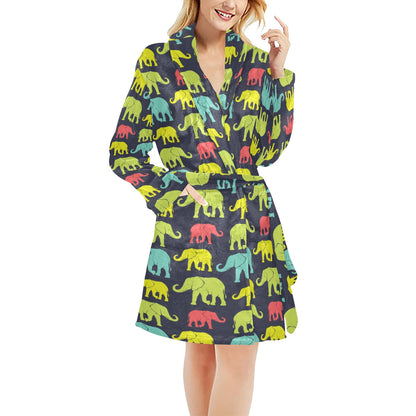 Elephant Neon Color Print Pattern Women's Fleece Robe