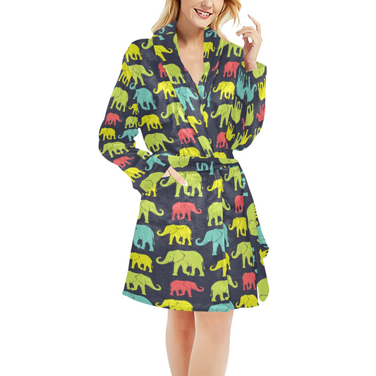 Elephant Neon Color Print Pattern Women's Fleece Robe
