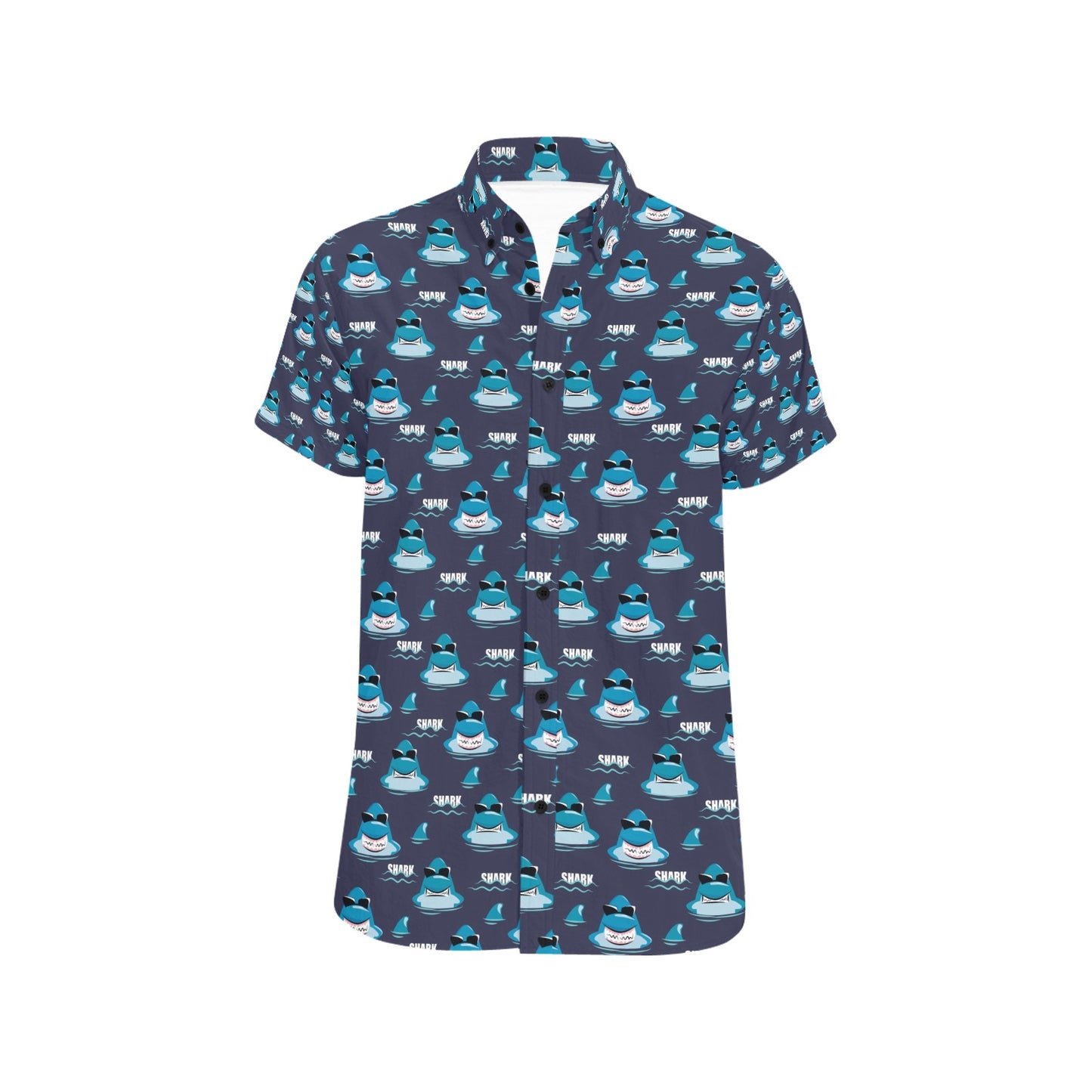Shark Print Design LKS309 Men Short Sleeve Button Up Shirt