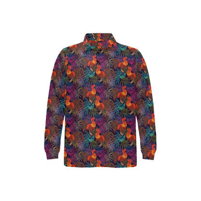 Rooster Print Style Long Sleeve Polo Shirt For Men's