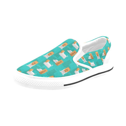 Silky Terriers Print Design LKS301 White Slip Ons Canvas Women's Shoes